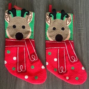 2 Festive Reindeer Kids Christmas Stockings